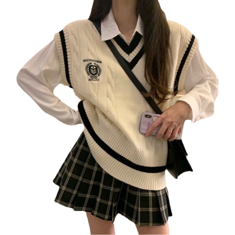 Estilo preppy knitwear para las mujeres primavera y otoño 2024 nuevo diseño sentido nicho suéter chaleco exterior flojo superior