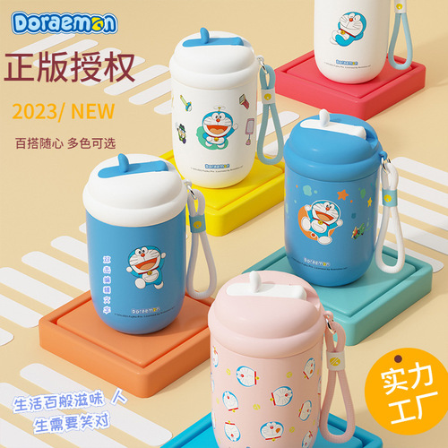 Doraemon  New Cartoon Thermos Cup High-Looking Coffee Cup Student Portable Water Cup with Straw