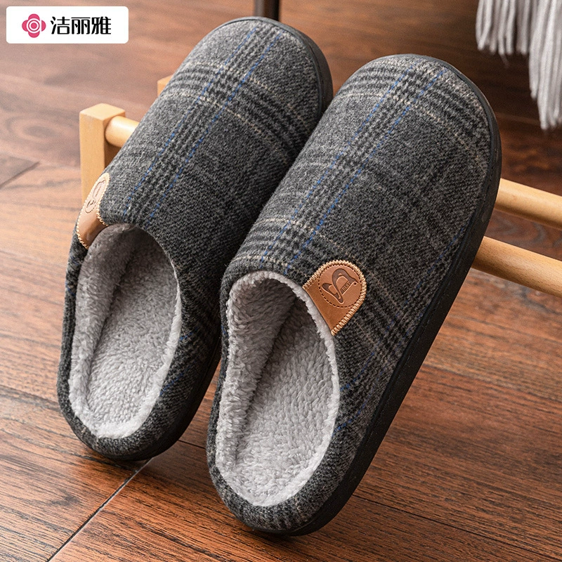 Jieliya пожилые хлопчатобумажные тапочки мужской осень-зима 2025 новый интерьер противоскользящий теплая плюс бархат