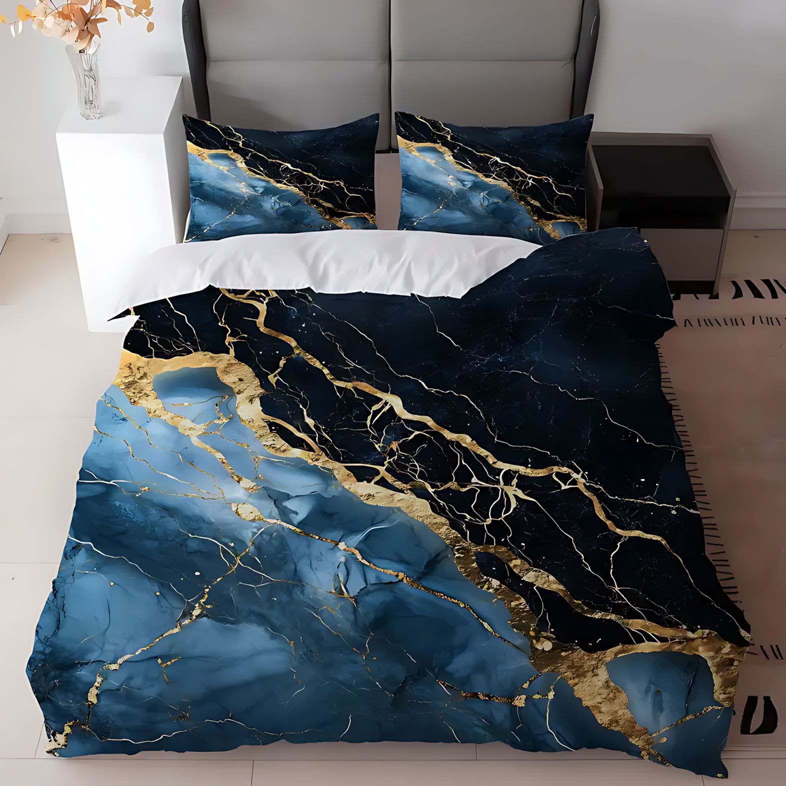 TEMU / JIT transfronterizo clásico de moda texturas de mármol de alta definición impresión digital abrasión colcha de colcha de almohada set