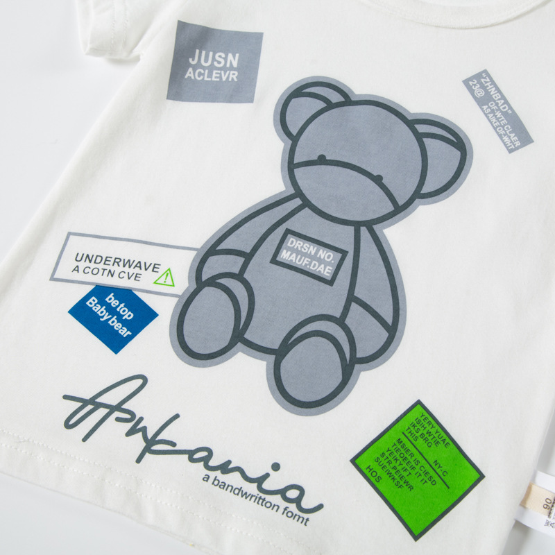 2024 Camiseta de manga corta de dibujos animados para niños de verano ropa para niños de estilo coreano marca de moda oso estampado de niños tops para bebés