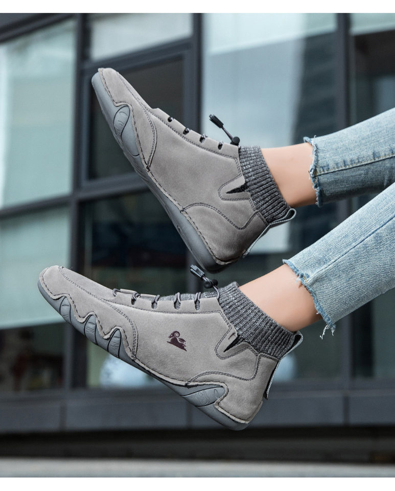 Bốt Martin cổ cao LDECK cổ vừa, thun co giãn, đế bằng, form unisex — C8007 kaki, C8007 màu xám, C8007 màu đen, C8007 đen M (kiểu lót nhung) chi tiết 17