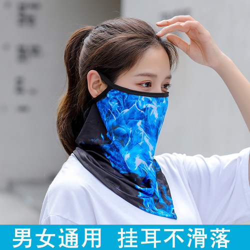 Real ice silk ear-hanging mask neck cover sun protection outdoor riding motorcycle fishing camouflage welding sports summer men and women