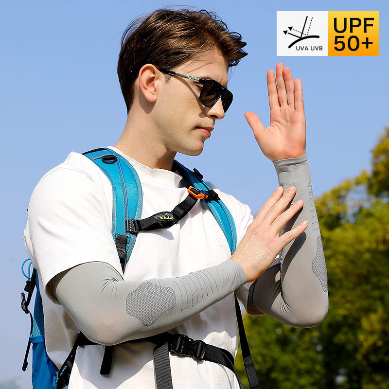 Hiking Sunscreen Ice Silk Sleeve Outdoor Cycling Fishing Sunshade Comfortable Breathable Anti-Slip Summer Sports Arm Guard for Men