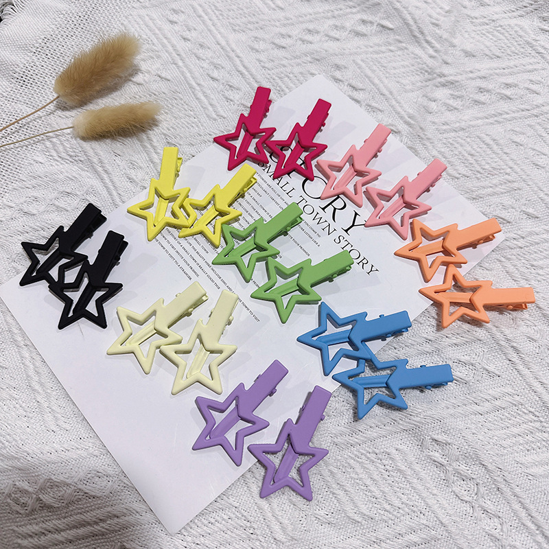 Candy-colored star dopamine hairpin female side cute five-pointed star broken hair bangs clip side duck bill clip