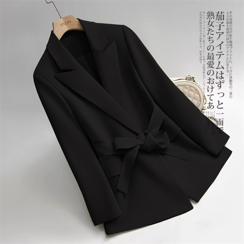 2026 Spring and Autumn Petite Commuter Black Lace-Up Blazer Street Style Korean Version Belted Versatile Slimming Suit Jacket