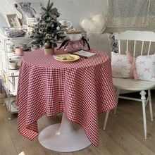 圣诞新年桌布氛围感餐布红色格子提花面料ins拍摄背景装饰布