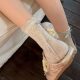 Summer Piled Socks Three-color Bow Hollow Heel Ribbon Summer Thin Breathable Lace Mid-tube Socks for Girls