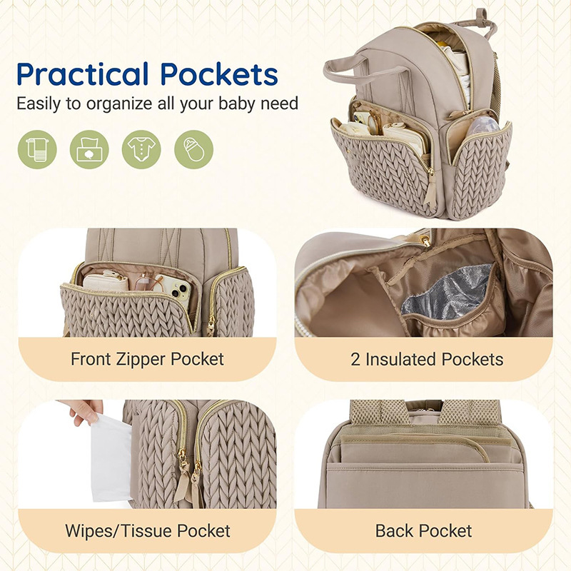 Amazon nueva bolsa de pañales para mujeres, mochila de pañales, mochila de viajes, bolsa de bebé, bolsillo de aislamiento térmico.