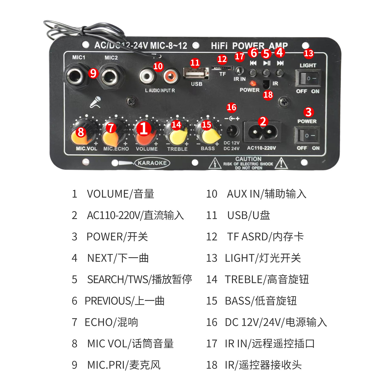 Fabricante Bluetooth Audio Placa del amplificador de potencia digital Coche Square Dance Family K Song Altavoz Placa base 12v220v