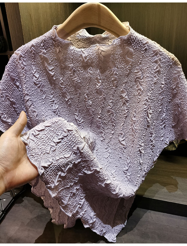Áo thun nữ tay ngắn cổ tròn phối ren hoa nổi cao cấp — màu đen, Xanh lá cây nhạtcolor, màu tím nhạt, màu mơ chi tiết 15