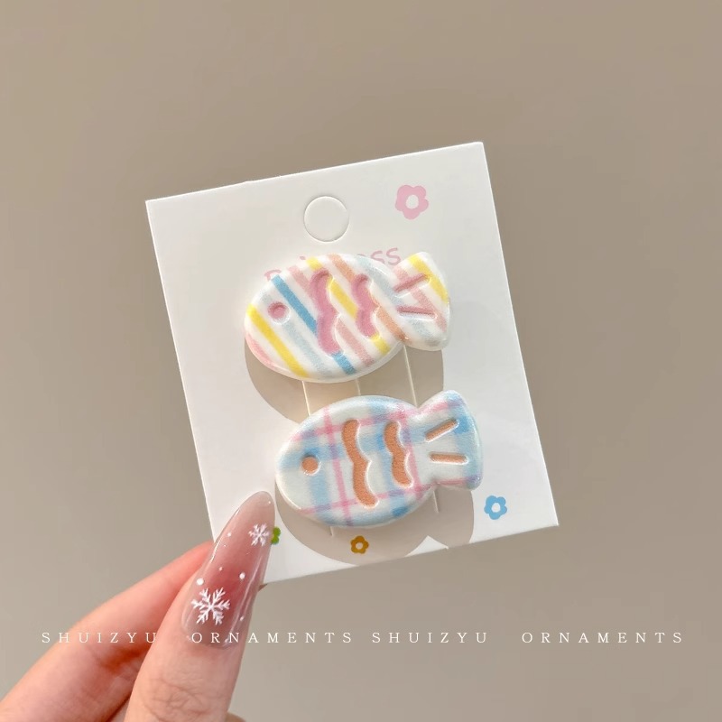 Pequeño pez de color clip para el cabello de la mujer adorable clip para el cabello de pestaña lateral dulce multifacé frente rotura clip para el cabello de boca de pato