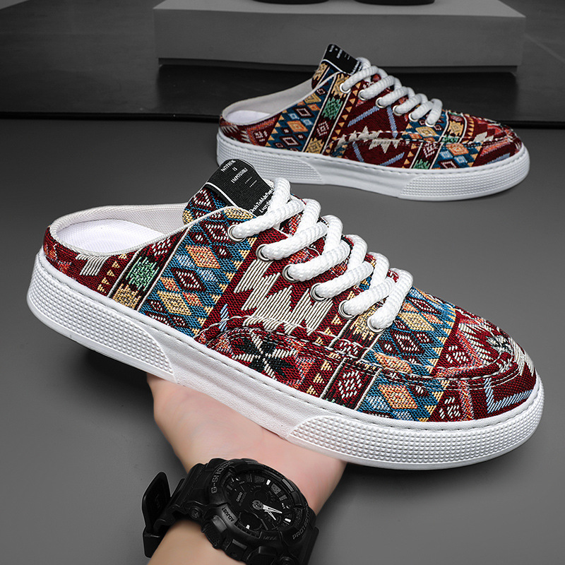 2025 Summer New Men's Slip-On Half Sneakers Breathable Mesh Casual Canvas Trendy Shoes_voghion.com