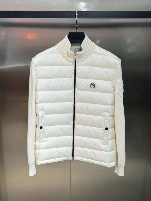 现货 蒙家毛衣拼接羽绒服 男女同款M家贴标拼接鸭服针织轻薄外套|undefined
