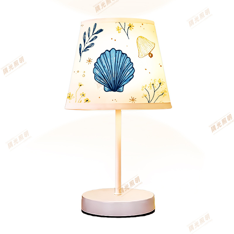Tejido marino pintado a mano pequeña lámpara de escritorio USB carga ambiente de la habitación de niños escritorio creativo de lectura cabezal de cama luz de noche