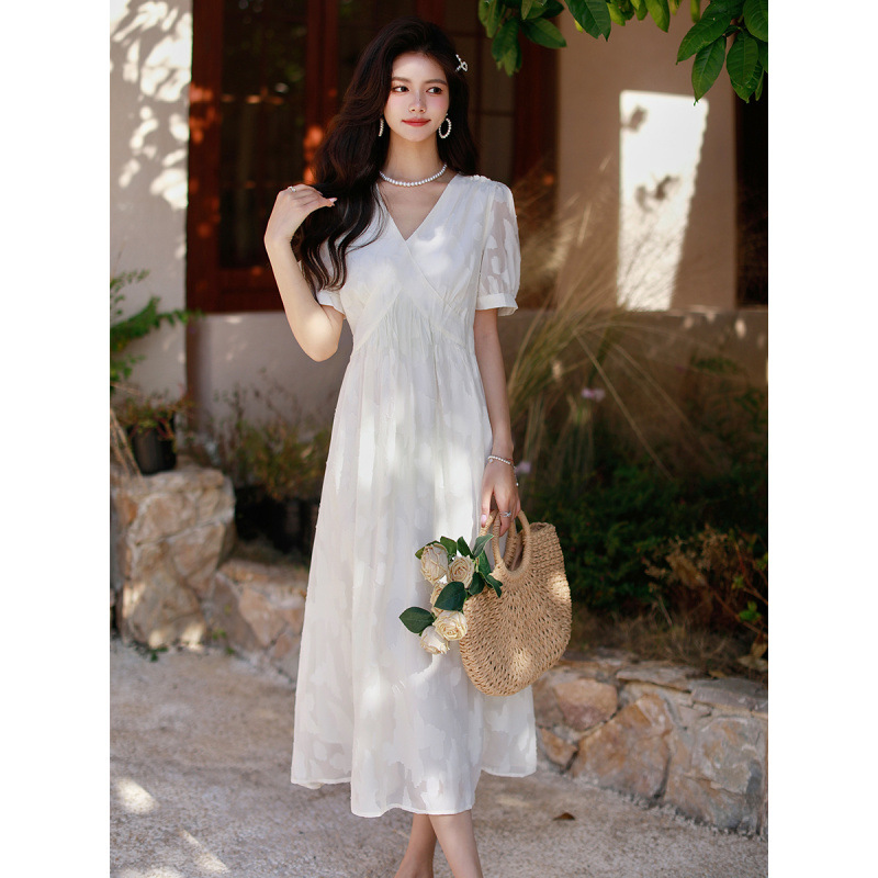 Shiffon elegant summer base white dress