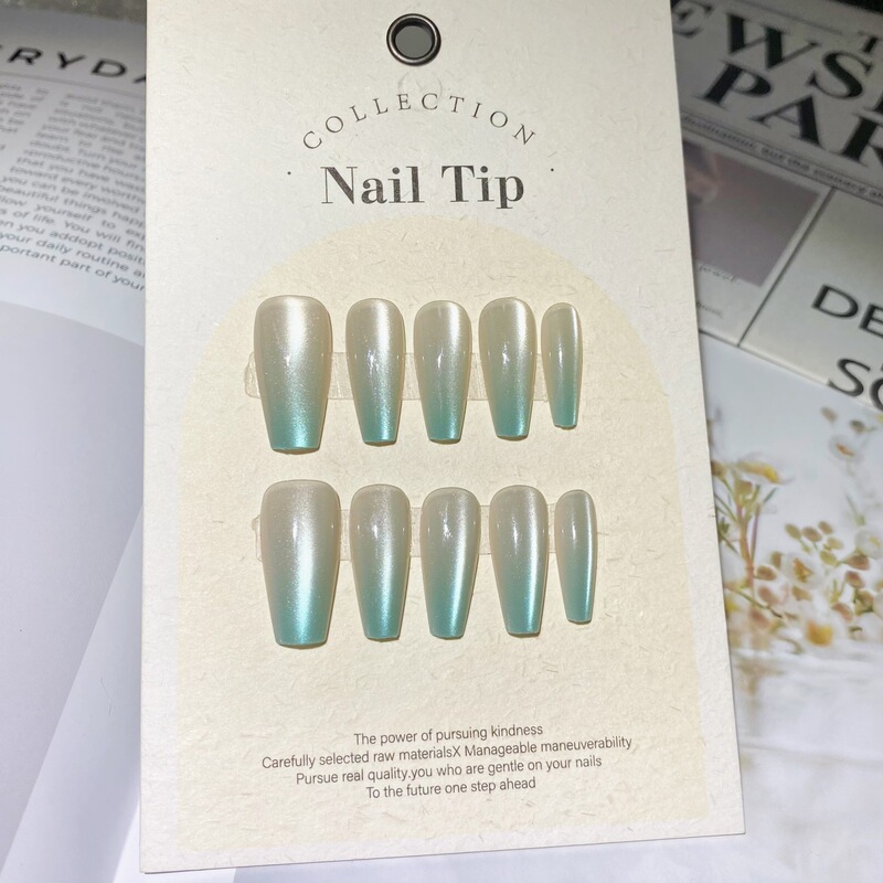 Gradient Blue Medium and Long Ladder Wear Armor Temperament Cat's Eye Nail Patch Nail Patch Explosive High-grade Finished Product Gradient Blue Medium and Long Ladder Wear Armor Temperament Cat's Eye Nail Patch Nail Patch Explosive High-grade Finished Product