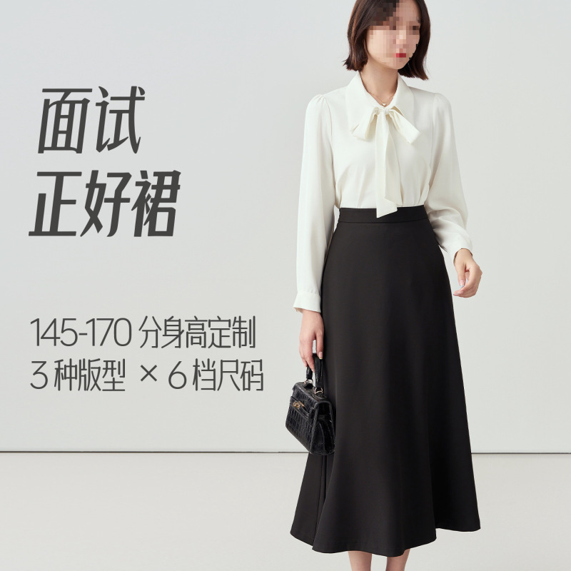 Formal Interview Attire, Black Long Skirt, Professional Skirt Suit for Petite Women, Suit-Style Skirt