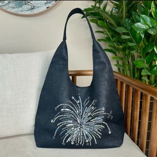 Xiangyunsha Chinese Style Embroidered Armpit Bag Women's Tote Bag Large Capacity