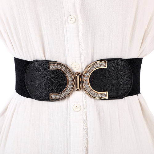 Wholesale Manufacturer Women's Stretch Elastic Wide Belt New Versatile Fashion Down Jacket Black Waist Seal Belt