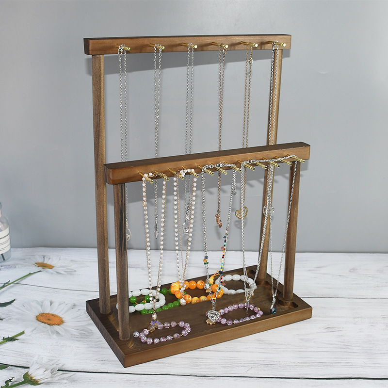Retro Necklace Stand, Wooden Bead Bracelet Holder, High-End Buddhist Prayer Bead and Antique Collectible Storage Stand, Sweater Chain and Pendant Display Rack
