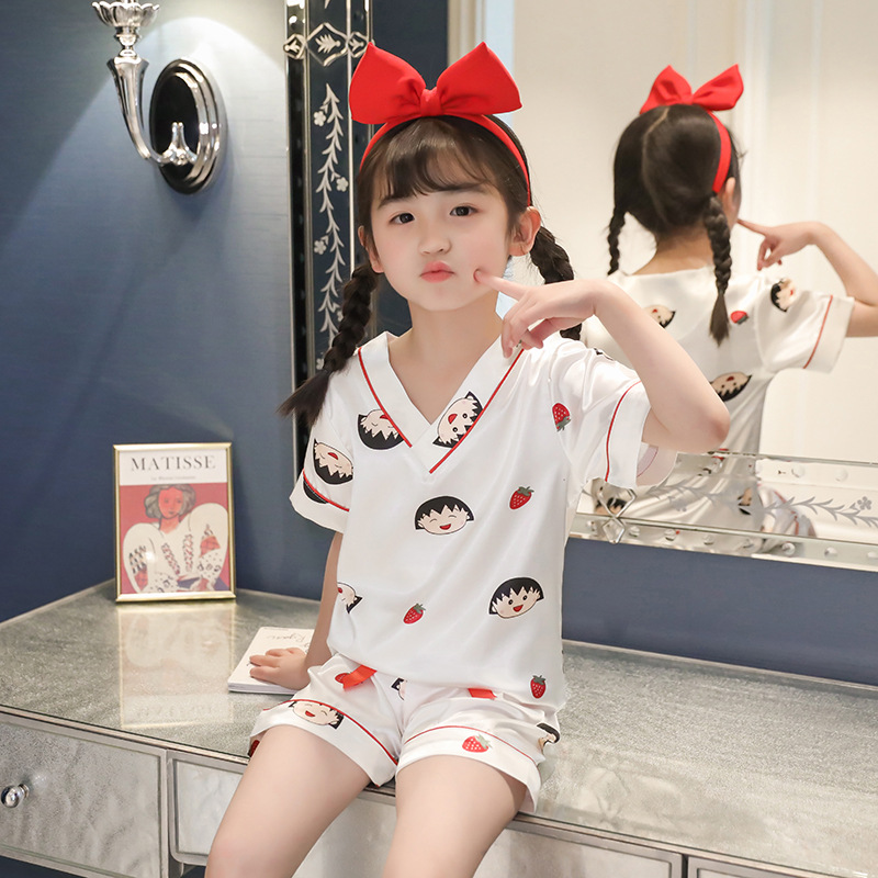 儿童睡衣女冰丝夏季薄款短袖女童夏装可爱小女孩中大童空调家居服