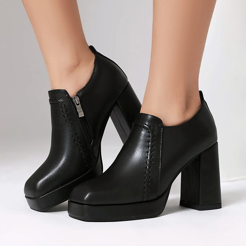 New Foreign Trade Women's Shoes with Square Toe, Waterproof Platform, Thick Sole, Chunky High Heels, European and American Style, Large Size High Heels, Fashionable for Commuting