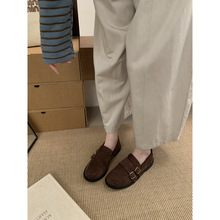 复古金属扣乐福鞋女温柔学院风英伦风一脚蹬 百搭舒适圆头平底鞋