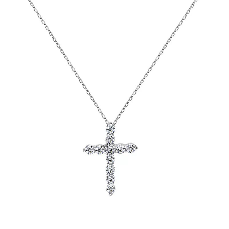 6g Weight 925 Sterling Silver Pendant Material Rhinestones Inlay Material Pendant Necklace Classification 925 sterling silver Chain Material 925 Sterling Silver Rhinestones Inlay Cross Pendant Necklace