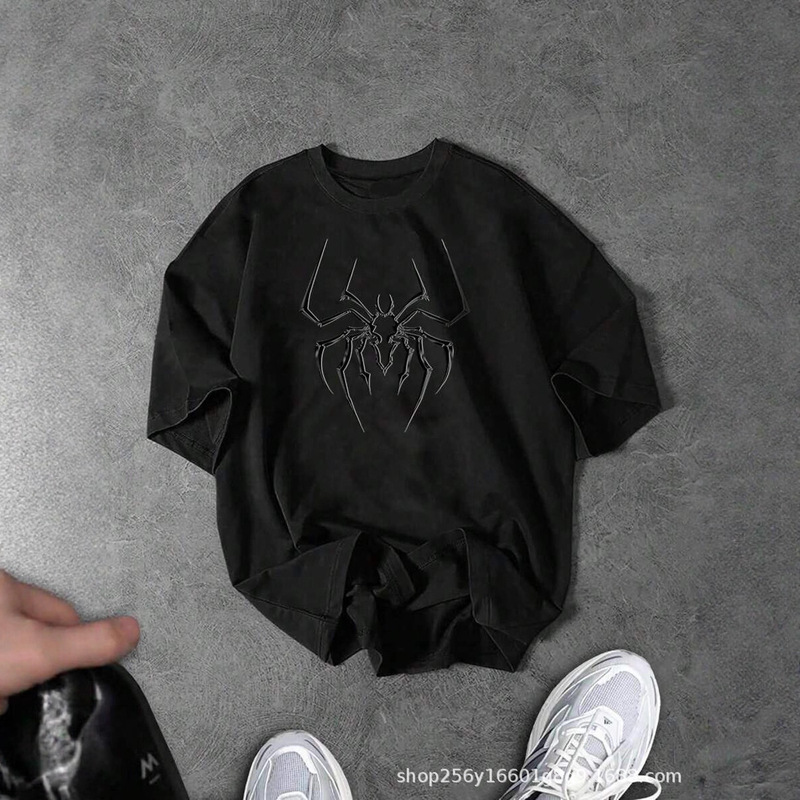 Shein Amazon Cross-Border Spider Print Cotton Casual T-Shirt Men's and Women's Short-Sleeved Tops