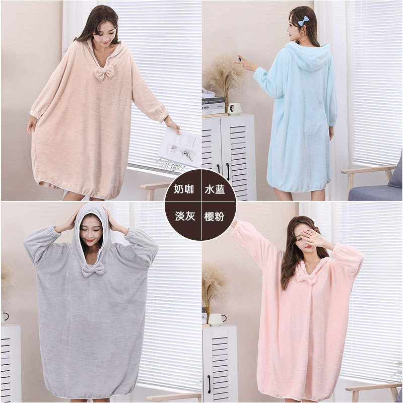 겨울 긴 후드 목욕 가운 뷰티 살롱 호텔 여성 목욕 타월 두꺼운 흡수성 홈 목욕 스커트 도매