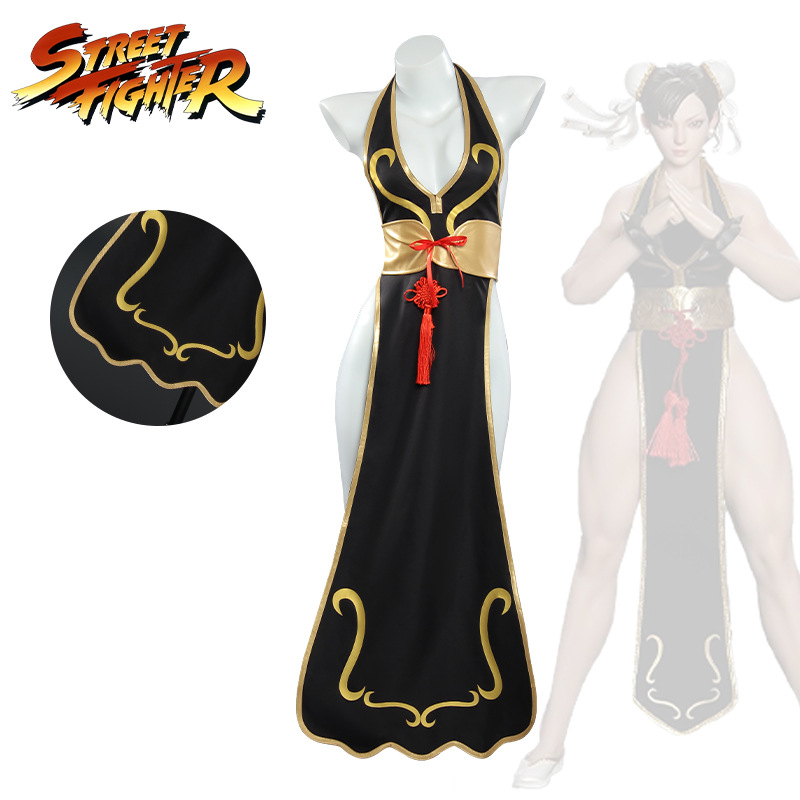 Street Fighter 5 Game Anime Beautiful Girl Chun Li Combat Suit cosplay Black Cheongsam Street Fighter COS Suit