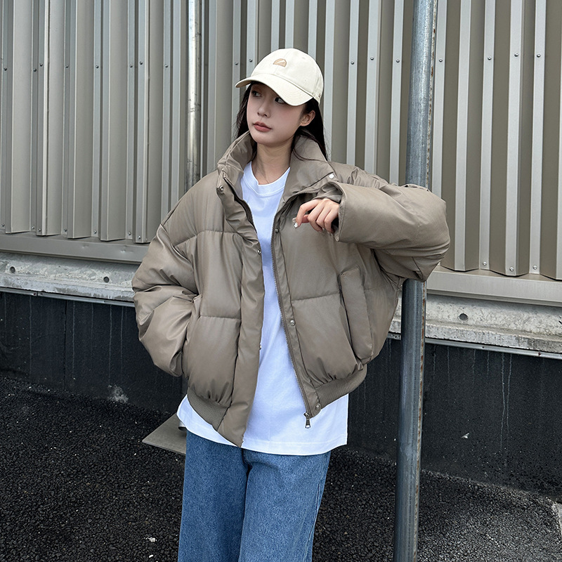 Corea del Sur 2024 nuevo cuello corto chaqueta de pan de algodón invierno suelto cálido color sólido universal ropa de algodón para hombres y mujeres image 8