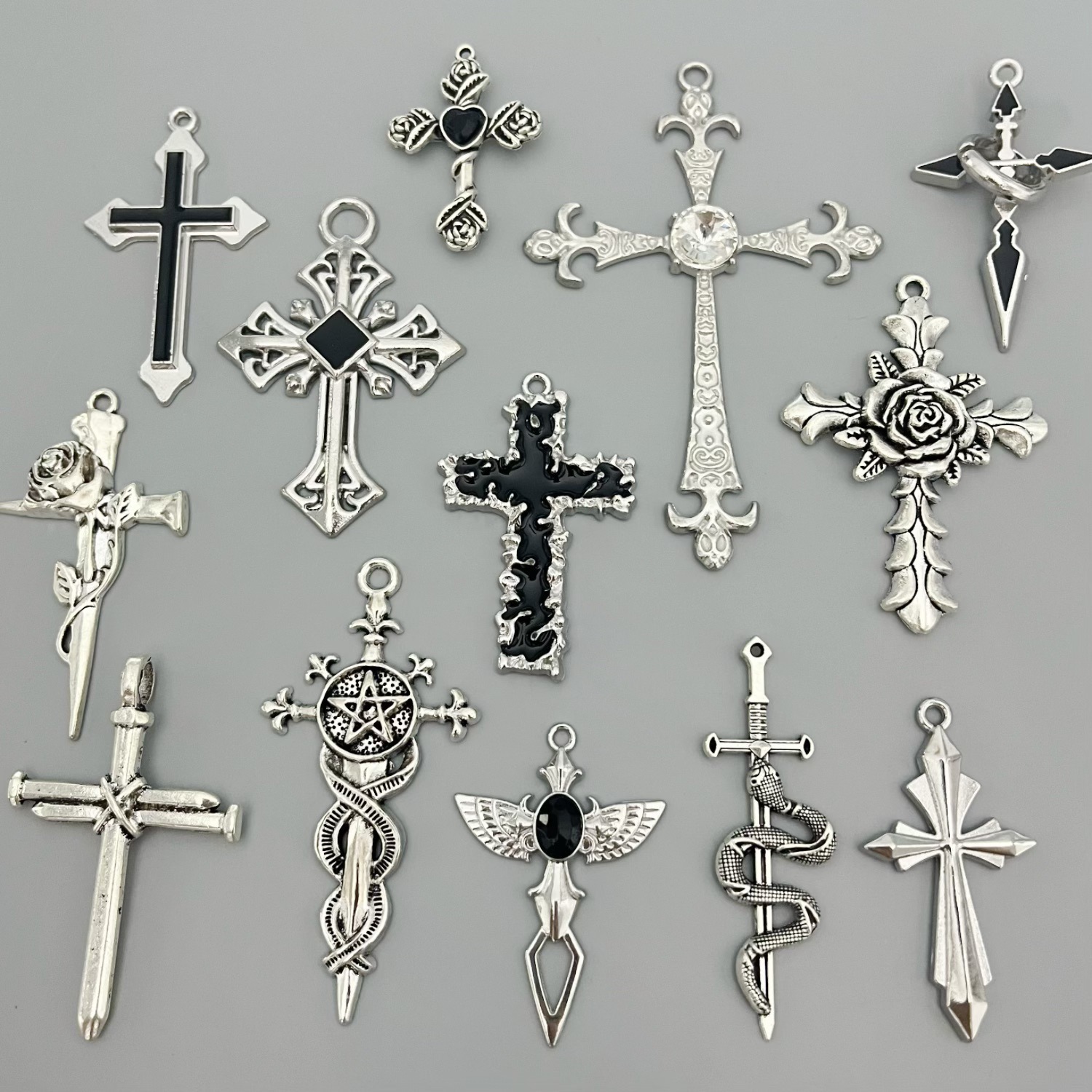 个性复古DIY配件十字架玫瑰吊坠配件挂件diy跨境亚马逊批发