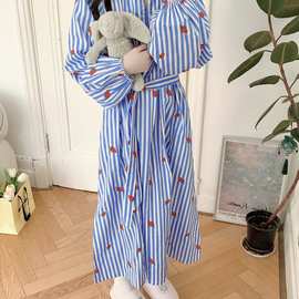 批发货源 2026春款女睡裙条纹草莓绣花甜美度假风可外穿家居服