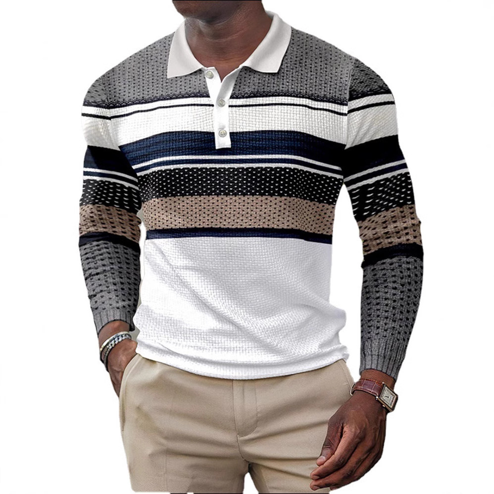 Comercio exterior transfronterizo primavera nuevos hombres de manga larga con botones POLO camisa hombres europeos y americanos moda casual top hombres
