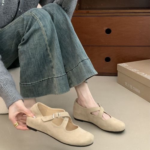 Thick-soled retro pink round-toe women's shoes, 2025 new casual cross strap fashion cross strap Mary Jane shoes