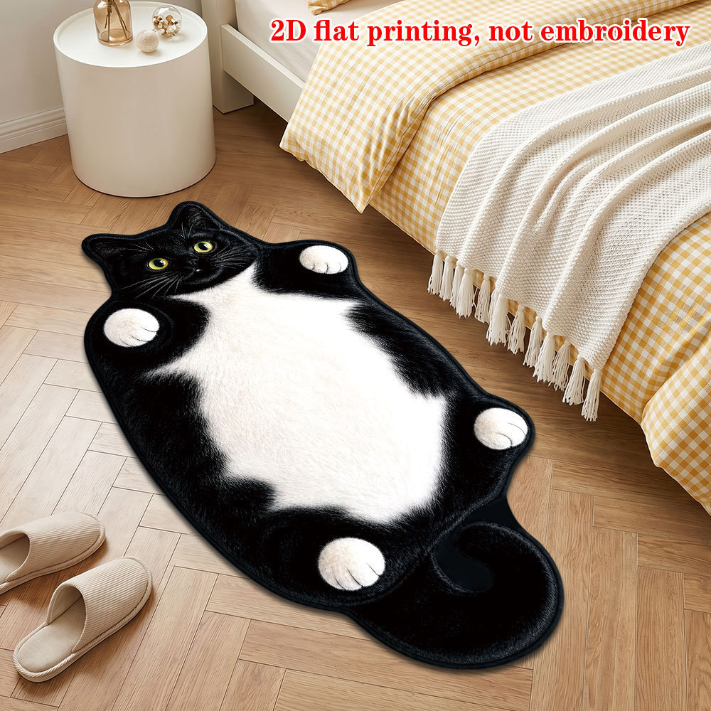 Cute and Lazy Cat Imitation Cashmere Floor Mat, Irregular Shape Bedroom Insulation Foot Mat, Bathroom Toilet Water Absorption Mat for Cross-Border Sales