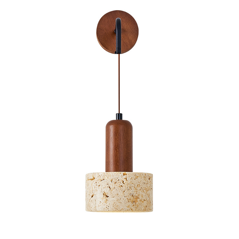 lámpara de pared de nuez cabeza de cama de madera de nuez amarilla sala de estar de madera de duraco estilo japonés retro dormitorio residencial nórdico cueva lámpara de pared de piedra