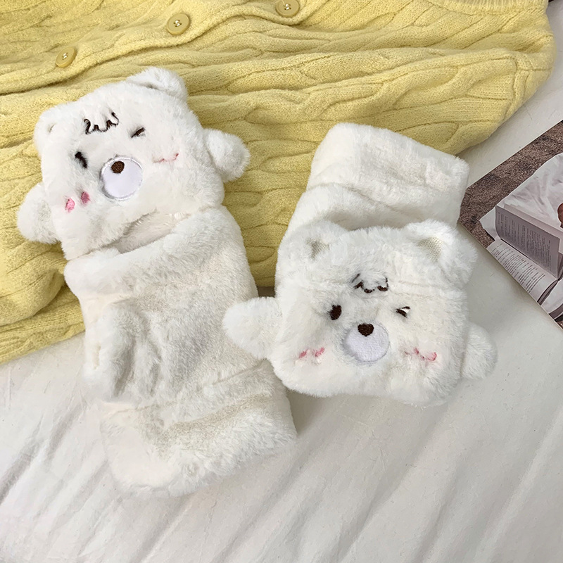 Guantes de peluche para mujeres otoño y invierno nuevo engrosado peludo flap cartón espinado guantes de dedo de caballo de caballo de caballo de orejas de conejo