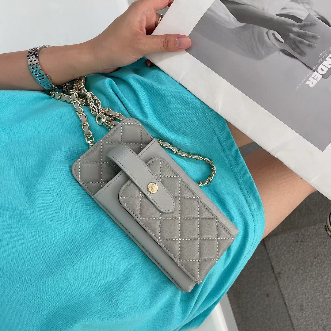 Bolso pequeño de las mujeres de alta calidad de piel de oveja suave crossbody Chanel estilo perfecto cadena bolso del teléfono móvil rombo 3027