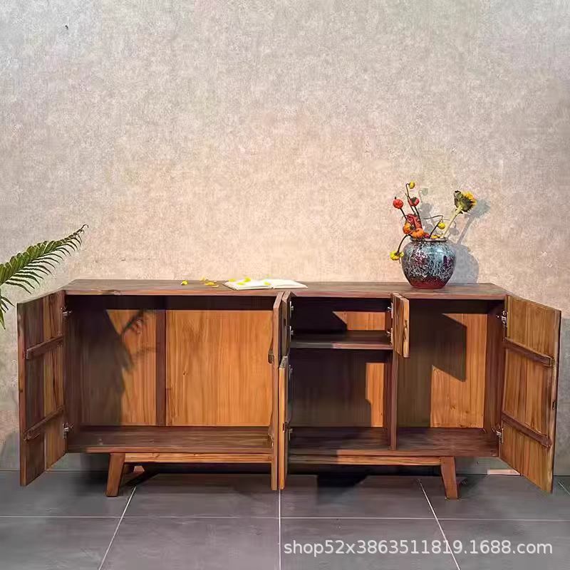 Wabi-Sabi Style Old Elm Sideboard Simple Retro Weathered Cupboard B&B Home Storage Entrance Cabinet