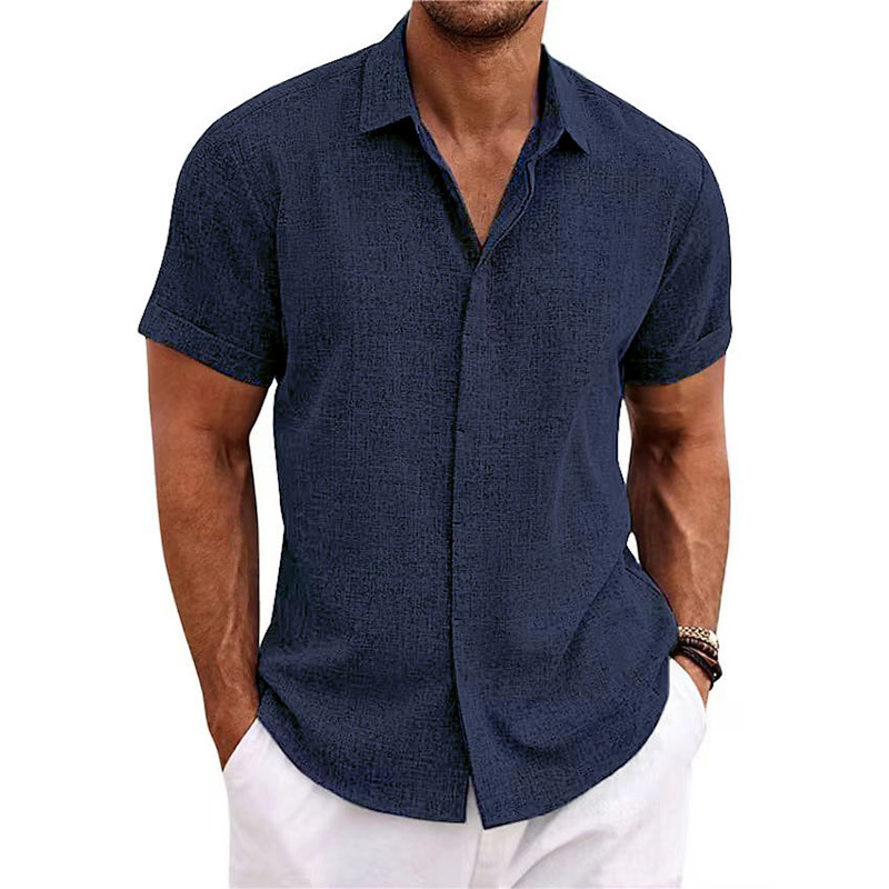 2026 Men's Linen Short-Sleeved T-Shirt Loose Sweatshirt Solid Color Short-Sleeved Cotton-Linen Shirt Men's Beach Plus Size Men's Short-Sleeved Shirt