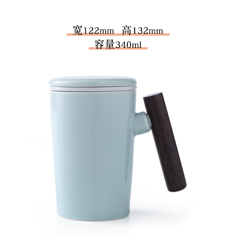 Wenchuang mango de madera taza de cerámica taza de café taza de agua con cubierta cuchara caja de regalo bolsa LOGO tallado