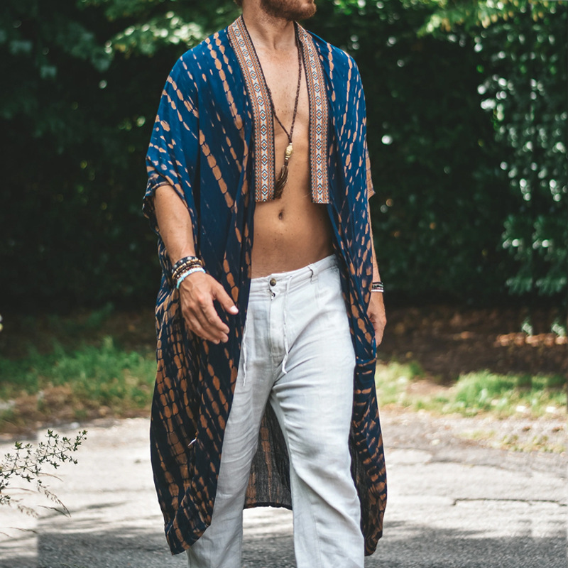 Polyester Fabric Type Long Top Length Men's Color Block Vacation Cover Ups