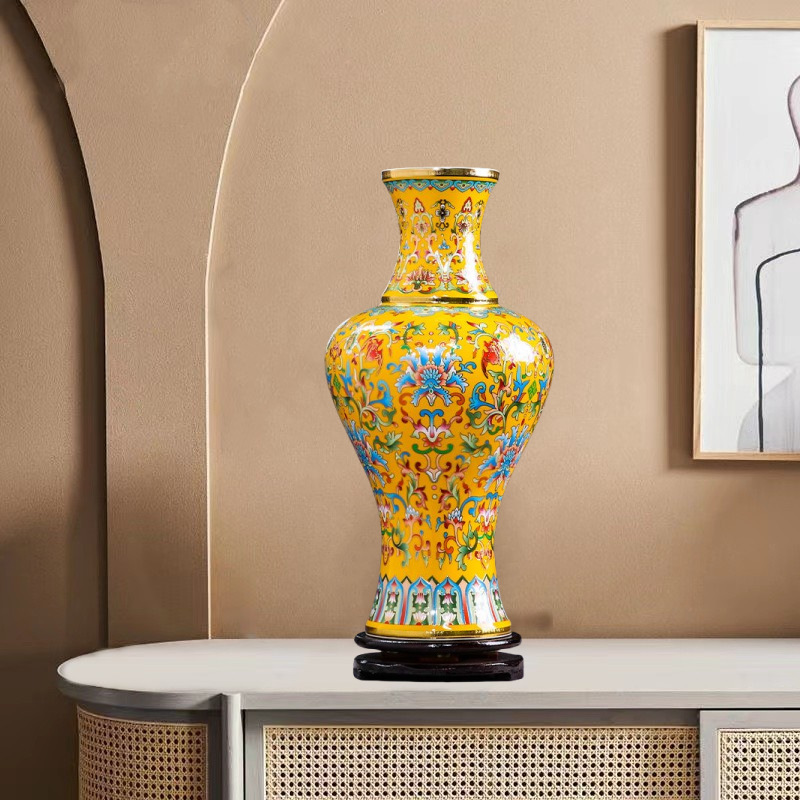 Jingdezhen 세라믹 꽃병 Cloisonne Cloisonne Enamel Fishtail 병 중국식 가정 연구 골동품 랙 장식품