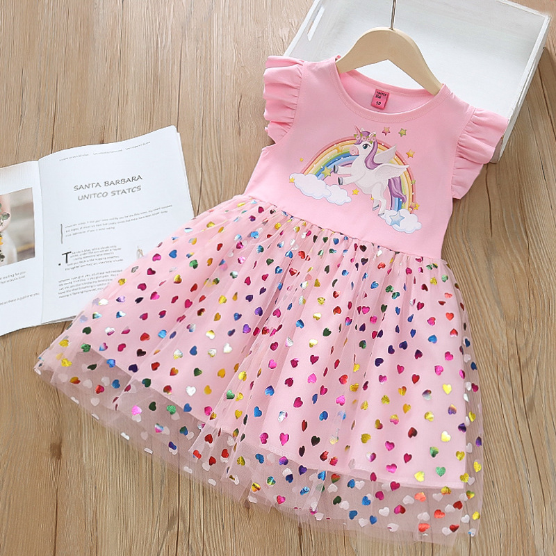 화려한 무지개 원피스 핑크