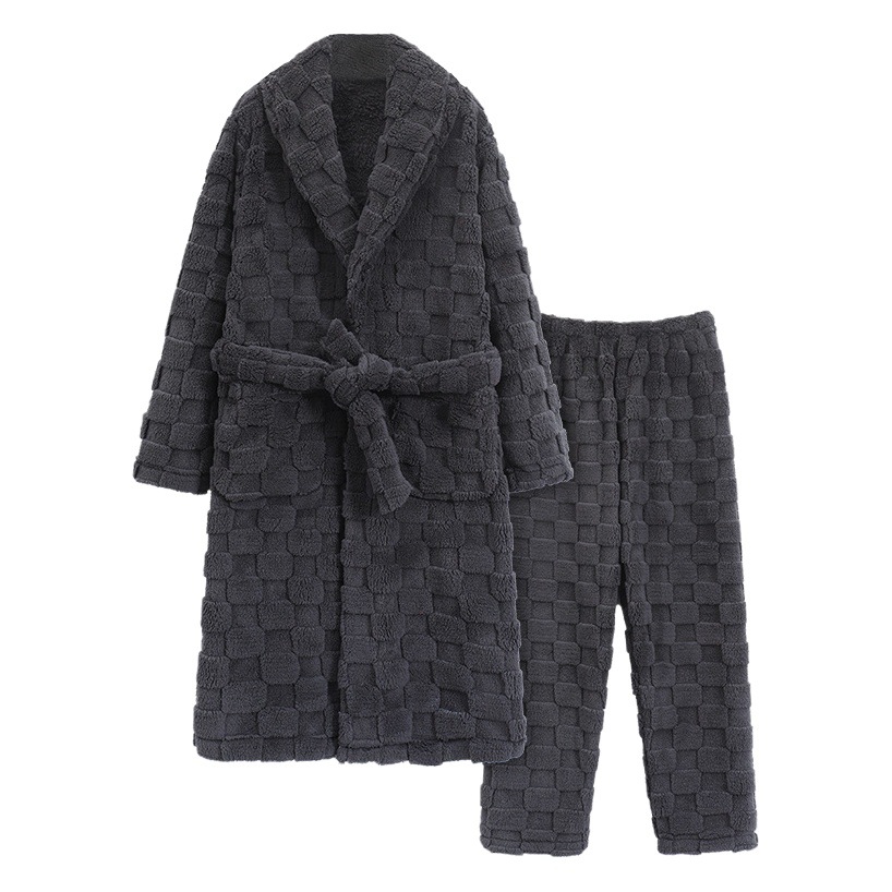 Pijamas de hombre de invierno de los hombres de coral de lana Otoño e Invierno forrado de lana engrosada de franela de los hombres fácil de llevar homewear camisón