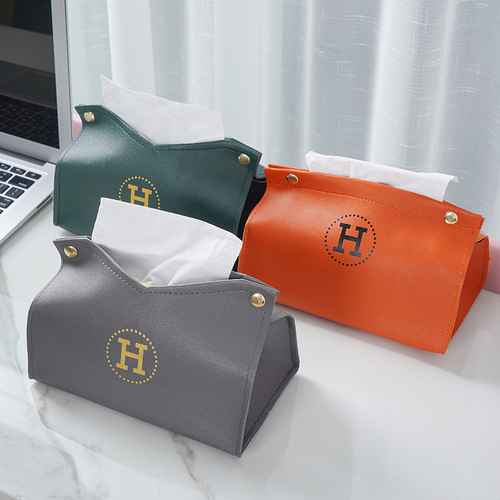 ins Nordic leather tissue box paper box living room home creative paper towel tube car desktop paper paper box PU leather
