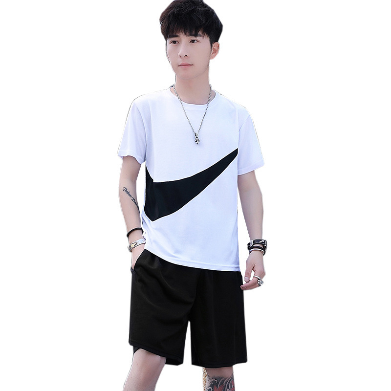 Traje deportivo delgado de verano hombre casual de dos piezas pantalones de cinco puntos para correr ropa deportiva de gimnasio de cuello redondo camiseta de manga corta